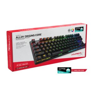 HyperX Alloy Origins Core Mechanical Gaming Keyboard Tenkeyless Aqua Switch Tactile RGB NGENUITY Backlit Keys Anti-Ghosting for PC, PS5, PS4, Xbox Series X|S, Xbox One, Computer Setup, Black (Renewed)