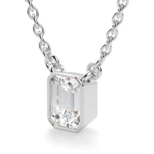 Bhumi Gems Emerald Cut VVS1 Colorless Diamond Moissanite Necklace Pendant Women,18 Inch Chain Silver Gold Wedding Custom Statement Bridal Handmade Gift Solitaire Halo Marseille Emerald Necklace (4)