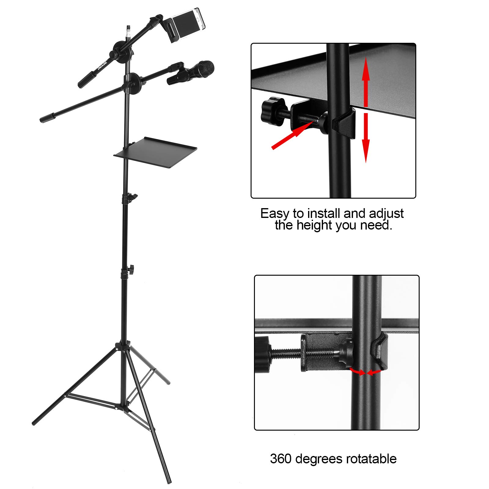 Clamp-On Rack Tray Holder,Microphone Stand Shelf, 7.9x8.6inch Music Stand for Music Sheet, Accessory Standard Speaker Stand