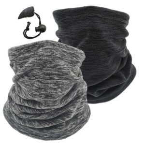 2 Pack Winter Neck Warmer Gaiter Ski Fleece Warm Windproof Face Scarf Cover Mask for Snowboard (2pcs WBlack+Darkgrey)