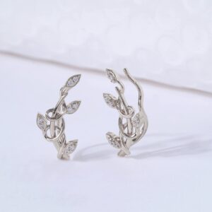 Sterling Silver 1/6ct.TDW Diamond Leaf Climber Fashion Earrings for Women(I-J, I2)