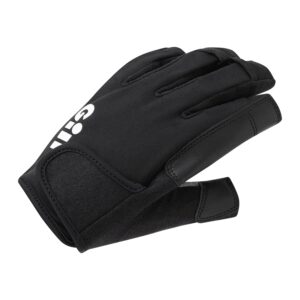 gill championship sailing gloves - short finger with 3/4 length fingers- dura-grip fabric 50+ uv sun protection & water repellent - black