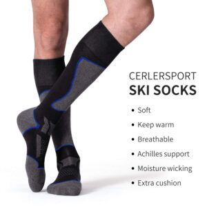 CS CELERSPORT 2 Pack Ski Socks for Men and Women Skiing, Snowboarding, Cold Weather, Winter Performance Socks, Black+Blue, Large