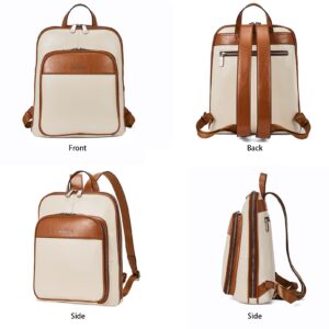 BOSTANTEN Genuine Leather Backpack Purse Casual College Travel Bags for Women Brown with apricot