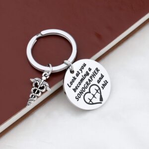 PLITI Sonographer Gifts For Women Funny Ultrasound Technician Gifts Radiologist Gift Sonography Student Graduation Gift Look At You Becoming a Sonographer And Shit Keychain (becoming a sonographer)