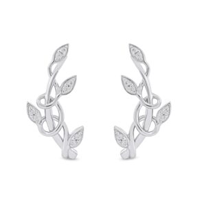 Sterling Silver 1/6ct.TDW Diamond Leaf Climber Fashion Earrings for Women(I-J, I2)