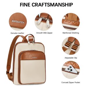 BOSTANTEN Genuine Leather Backpack Purse Casual College Travel Bags for Women Brown with apricot