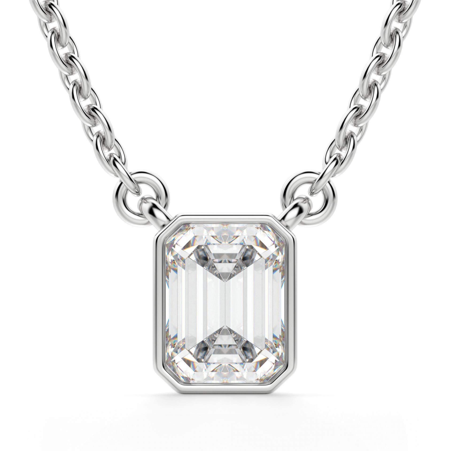 Bhumi Gems Emerald Cut VVS1 Colorless Diamond Moissanite Necklace Pendant Women,18 Inch Chain Silver Gold Wedding Custom Statement Bridal Handmade Gift Solitaire Halo Marseille Emerald Necklace (4)