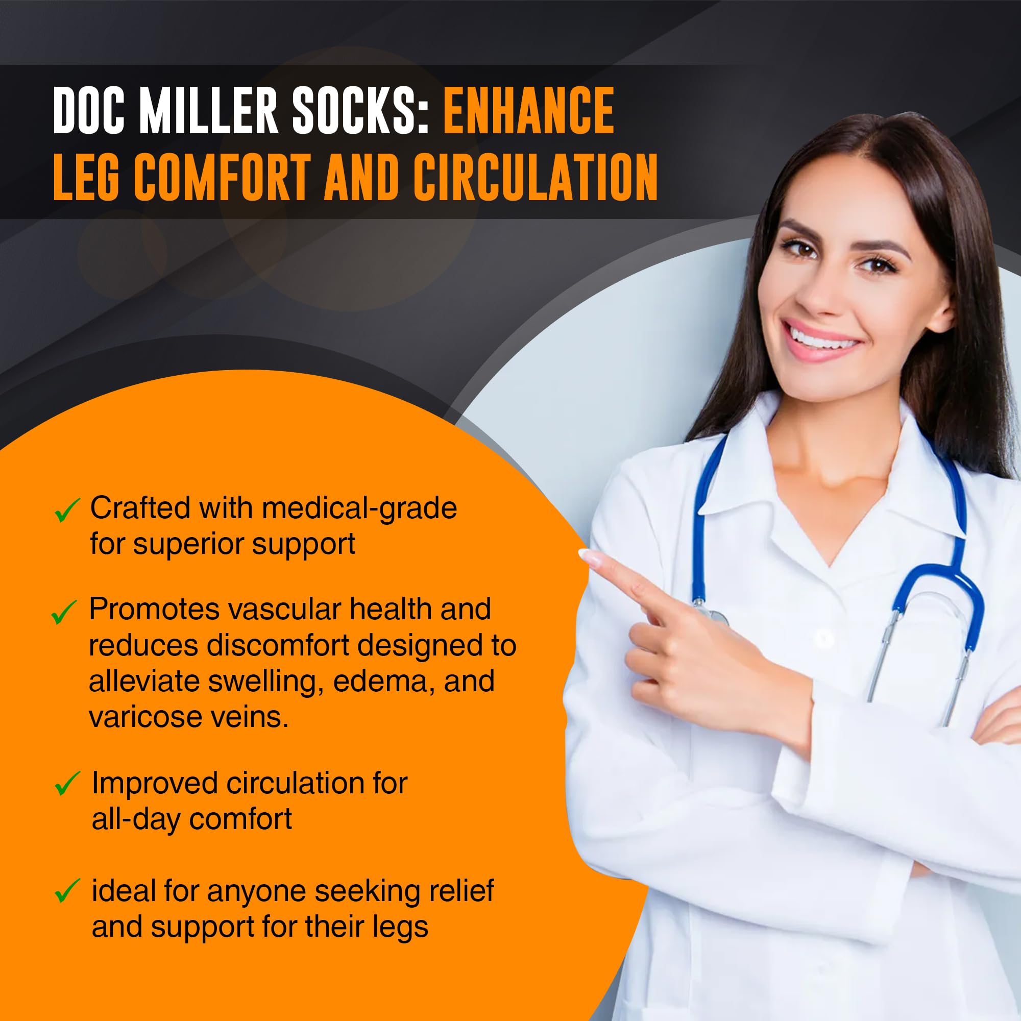 Doc Miller Thigh High Open Toe Compression Stockings 20-30mmHg for Varicose Veins, Pregnancy Support Open Toe Thigh High Compression Socks for Women and Men - 1 Pair Black Large