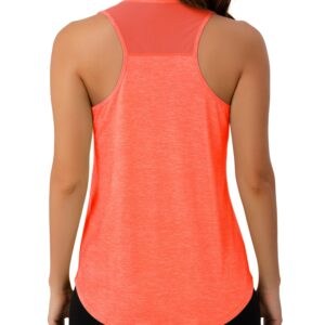 Aeuui Womens Workout Tops Mesh Racerback Tank Tops Sleeveless Yoga Athletic Running Shirts Gym Clothes for Women Orange