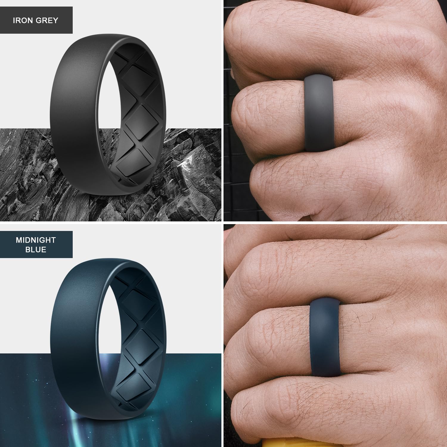 Egnaro Silicone Ring Men, Inner Arc Ergonomic Breathable Design Mens Rubber Wedding Band, 7 Rings / 4 Rings / 1 Ring Engagement Bands Promise Anniversary Rings, Suitable for Sports, Workout, Gym