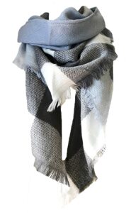 wander agio women's fashion scaves shawl grid winter warm plaid scarf fichu big plaid grey light blue28