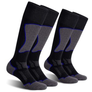 CS CELERSPORT 2 Pack Ski Socks for Men and Women Skiing, Snowboarding, Cold Weather, Winter Performance Socks, Black+Blue, Large