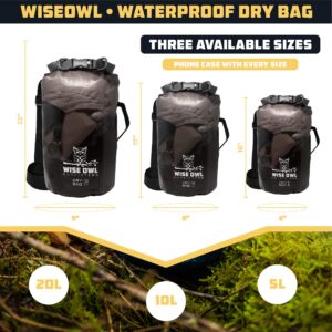 Wise Owl Outfitters Waterproof Dry Bag Backpack - Thick, Durable Water Bag for Kayaking, Camping, Boating, Beach and Outdoor Water Sports - Black Clear, 5L