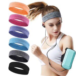 qishang 6pack sweat bands headbands for women workout, women's fashion non slip headband, moisture wicking sweatband for sports running athletic yoga