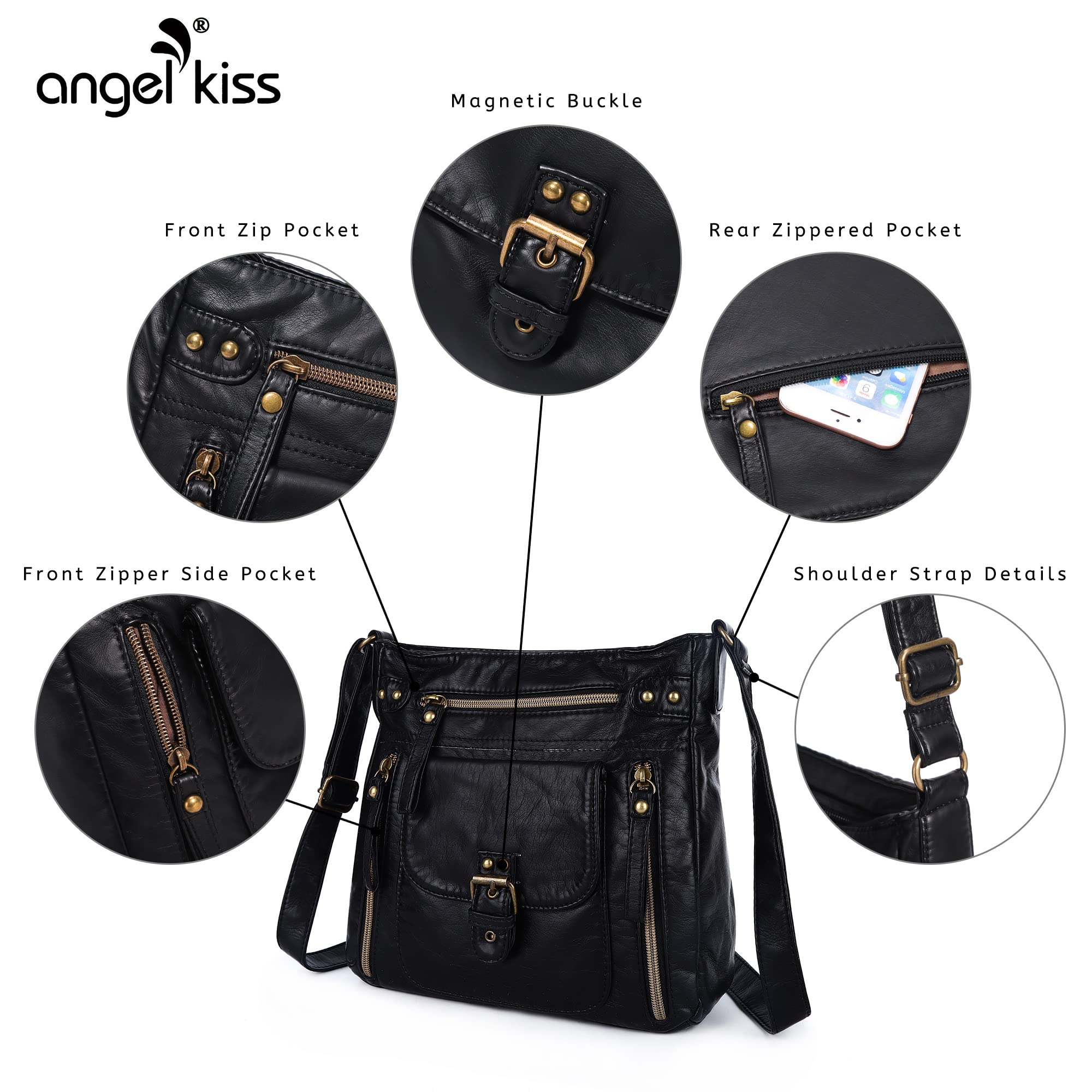 Angel Kiss Crossbody Bags Shoulder Bags and Handbags for Women Multi Pocket Daily Soft Hobo Purses Medium Size