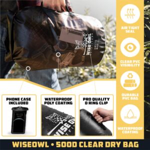 Wise Owl Outfitters Waterproof Dry Bag Backpack - Thick, Durable Water Bag for Kayaking, Camping, Boating, Beach and Outdoor Water Sports - Black Clear, 5L