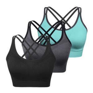 WOYYHO Padded Strappy Sports Bras for Women Comfortable Seamless Yoga Bra for Activewear 3 Pack