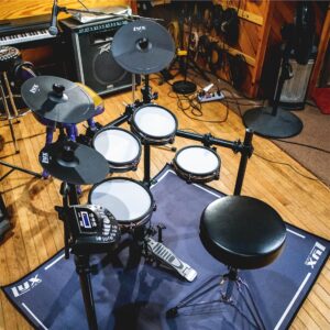 LyxJam 8-Piece Electronic Drum Kit, Professional Drum Set with Real Mesh Fabric, 448 Preloaded Sounds, 70 Songs, 15-Song Recording Capacity, Choke,Rim,Edge Capability & Kick Pad, Drum Sticks Included