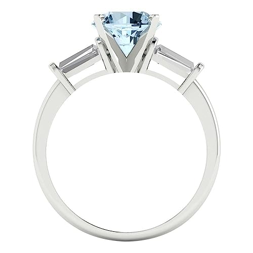 Clara Pucci 2.0 ct Round Cut 3 stone Solitaire Natural Light Blue Aquamarine Designer Anniversary Bridal Engagement Ring 14k White Gold