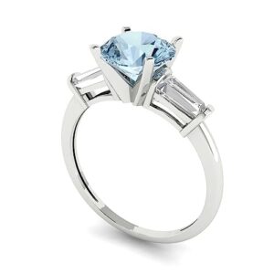 Clara Pucci 2.0 ct Round Cut 3 stone Solitaire Natural Light Blue Aquamarine Designer Anniversary Bridal Engagement Ring 14k White Gold