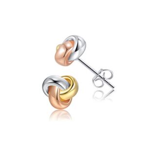 love knot earrings 925 sterling silver love knot post earrings tri-tone white yellow and rose gold twisted love knot stud earrings for women