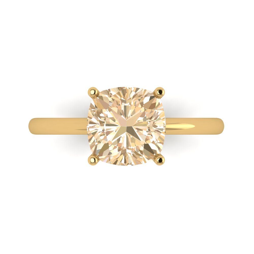 Clara Pucci 2.4ct Cushion Cut Solitaire Genuine Natural Morganite Wedding Bridal Designer art deco Anniversary Ring 14k Yellow Gold