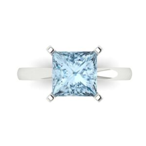 Clara Pucci 3.0 ct Princess Cut Solitaire Natural Light Blue Aquamarine Bridal Wedding Anniversary Engagement Ring 14k White Gold 8