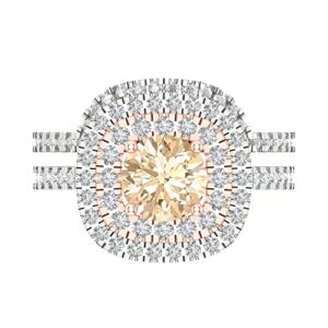 clara pucci 1.97ct round cut halo solitaire halo accent genuine morganite curved statement bridal ring band set 14k white rose gold 8.25