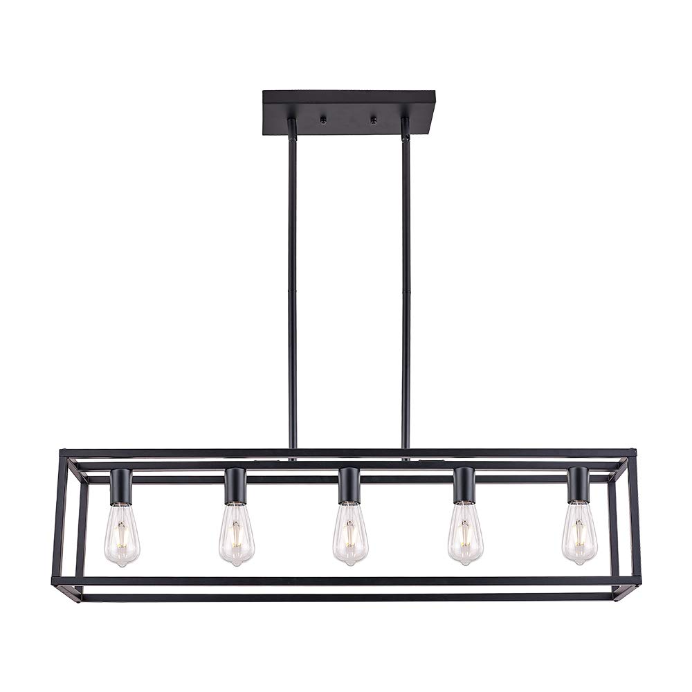 Sivilynus 5 Lights Island Lighting Black Dining Room Chandelier Farmhouse Hanging Light Fixture Modern Kitchen Island Linear Lighting Farmhouse Chandelier for Bar Restaurant