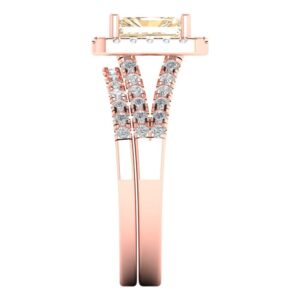 Clara Pucci 1.60ct Emerald Cut Halo Solitaire Natural Morganite Engagement Promise Anniversary Bridal Ring Band set 14k Rose Gold 3.5