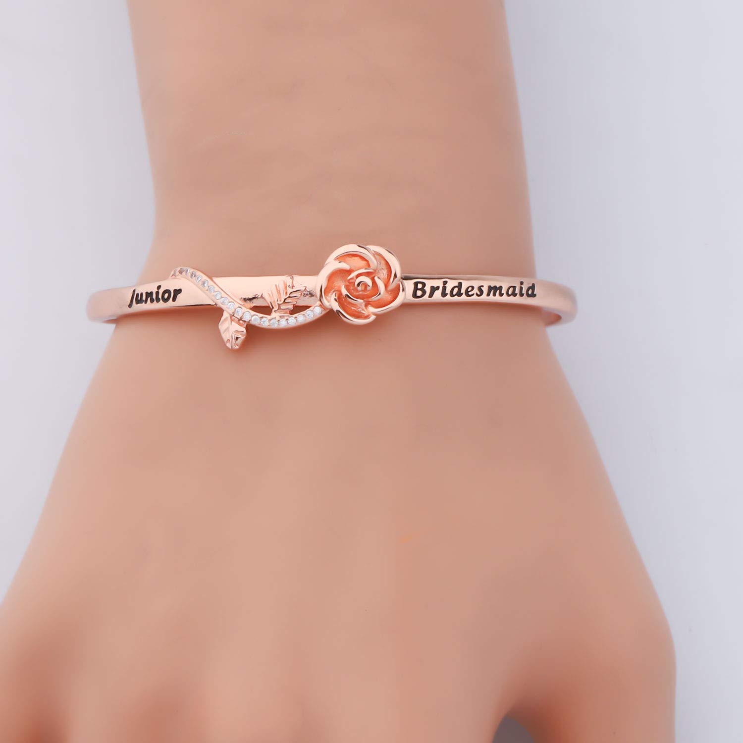 CENWA Junior Bridesmaid Bracelet Junior Bridesmaid Gift Bridesmaid Proposal Gift Junior Bridesmaid Rose Flower Cuff Bracelet (Junior Bridesmaid Br RG)