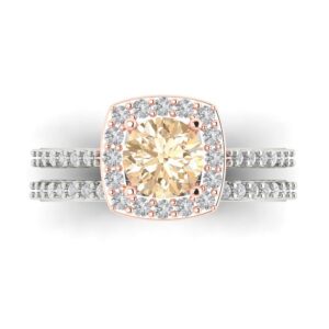 Clara Pucci 2.25ct Round Cut Halo Solitaire Natural Morganite Engagement Promise Anniversary Bridal Ring Band set 14k White Rose Gold 7.5