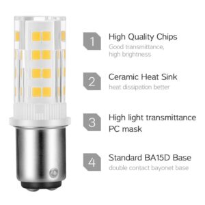 2-Pack Sewing Machine Light Bulb Double Contact BA15D Push In Bulb Daylight White 6000K 15T7DC Base Replacement for Singer ,Kenmore Sewing Machine Light Bulb Bayonet Type Replaces #6797 and #6810