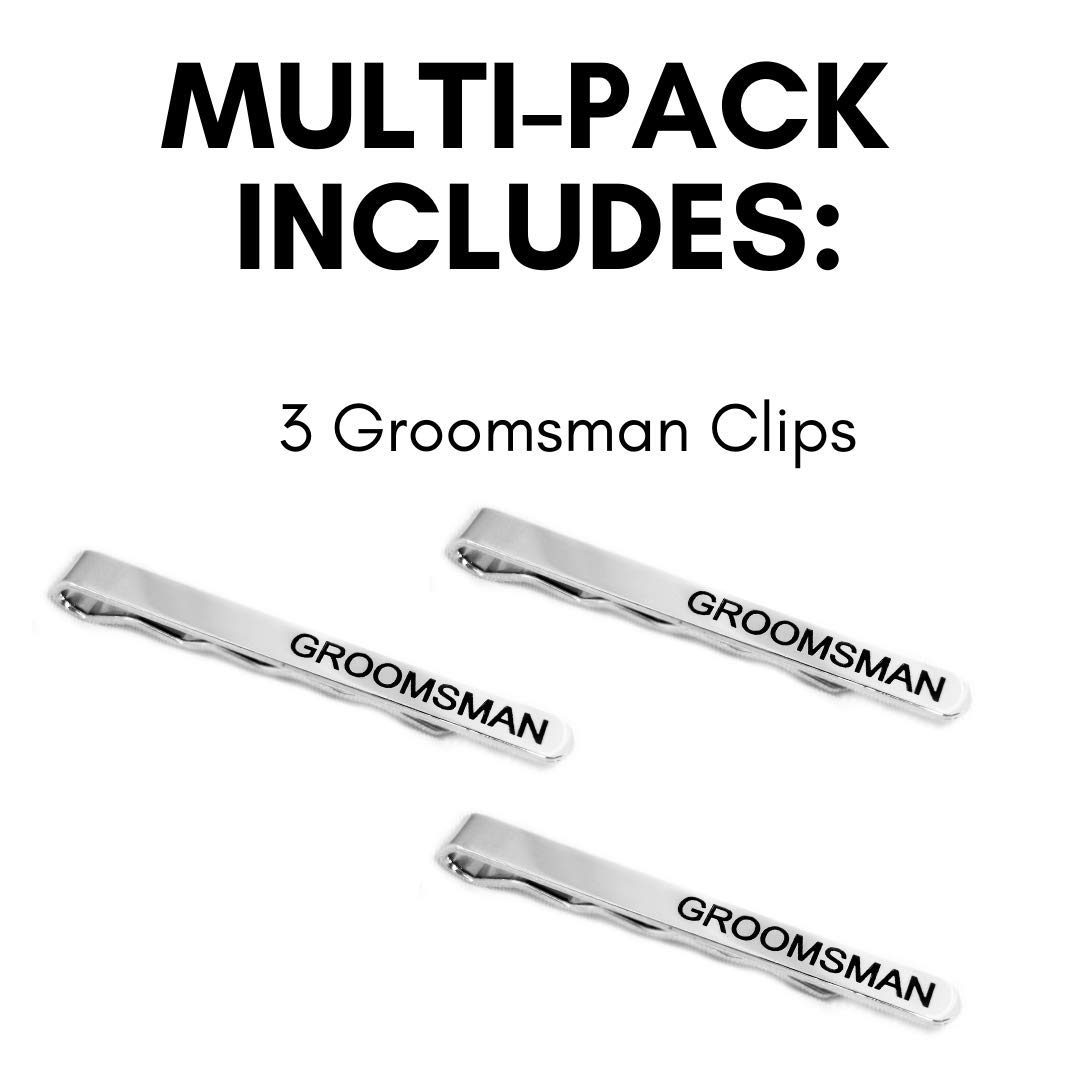 Dynec Groomsman Tie Clips, Silver Tie Bars with Black Lettering, 3 Pack