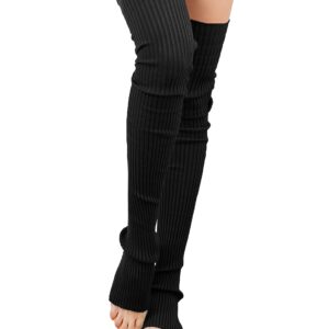 v28 Women Girls Thigh High Neon Ribbed Long 80s 90s Party Skating Leg Warmers (One Size, Hole86 -Black)