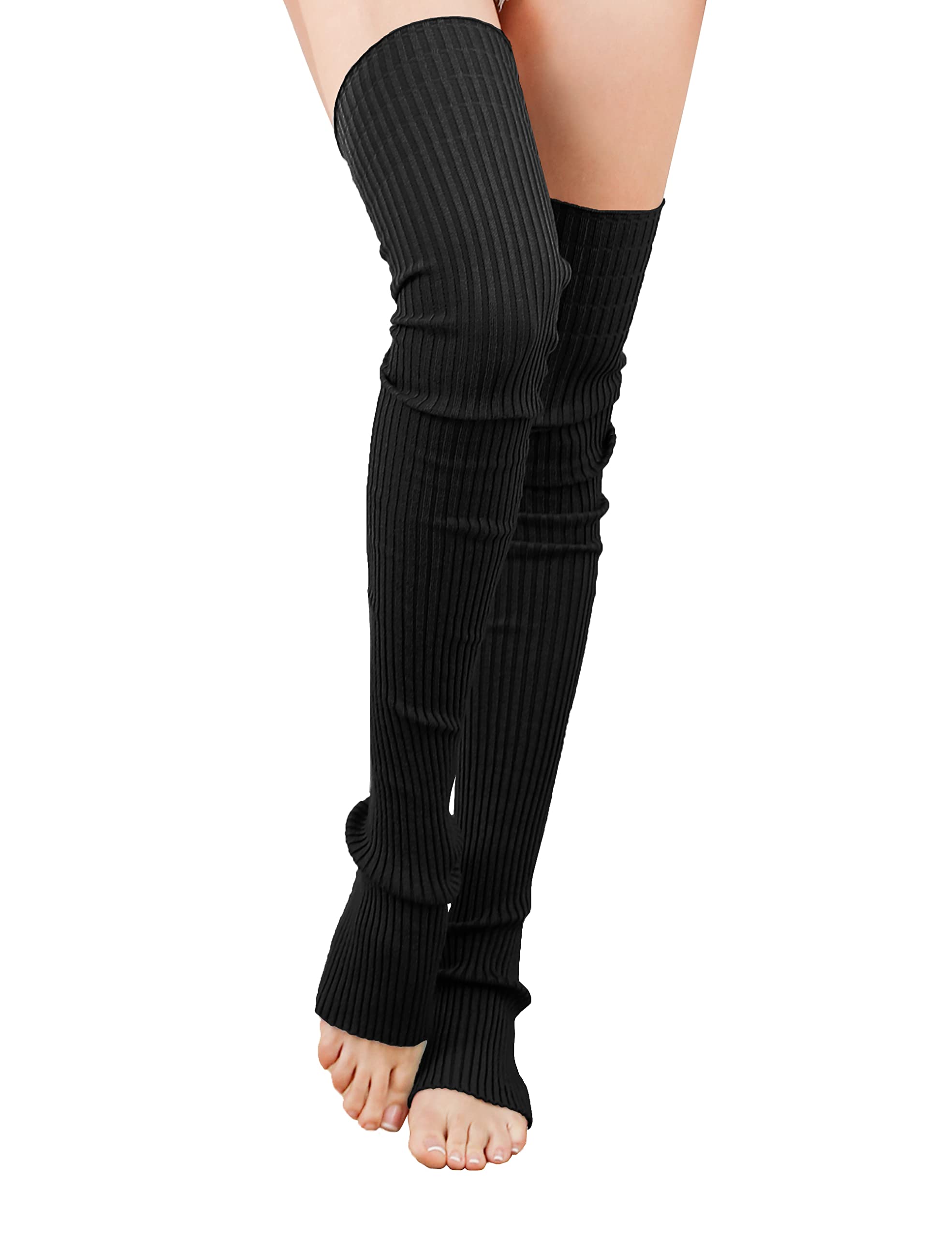 v28 Women Girls Thigh High Neon Ribbed Long 80s 90s Party Skating Leg Warmers (One Size, Hole86 -Black)