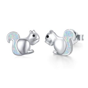 Squirrel Earrings 925 Sterling Silver Cute Opal Little Squirrel Earrings Hypoallergenic Stud Lovely Small Animal Jewelry Gift for Women Girlfriendr Teen Sensitive Ears