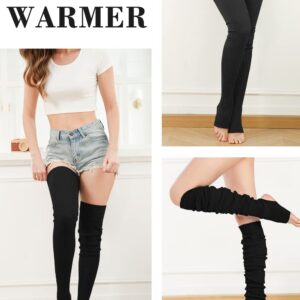 v28 Women Girls Thigh High Neon Ribbed Long 80s 90s Party Skating Leg Warmers (One Size, Hole86 -Black)