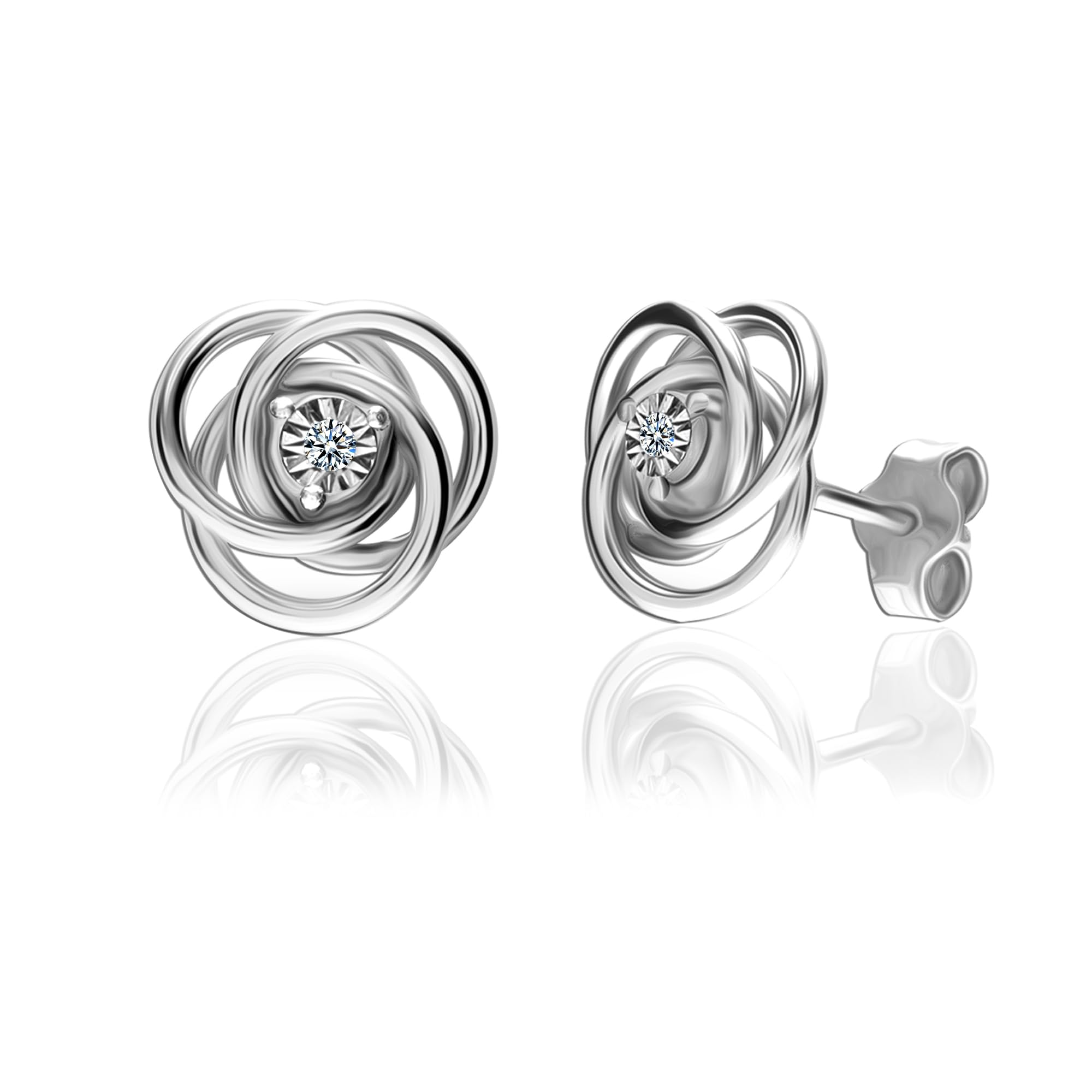 LeCalla 925 Sterling Silver Diamond Stud Earrings Love Knot Earring for Women 0.01 Ct Lab Grown Diamond for Womens and Teen