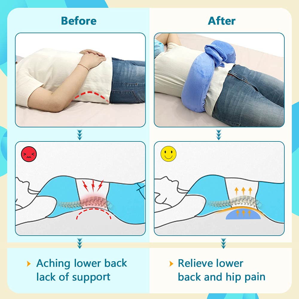 KAVIL Lumbar Roll Pillow for Sciatica Nerve Pain Sleeping Lower Back Support Scoliosis Waist Pillow for Side Sleepers in Bed & Office Chair Adjustable Straps Lumbar Foam Positioning Pillow (L Size)