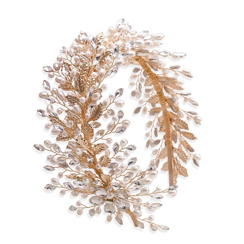 ZHENM Rhinestone Wedding Hair Band Bridal Headband Wedding Hair Accessories for Brides(Golden)