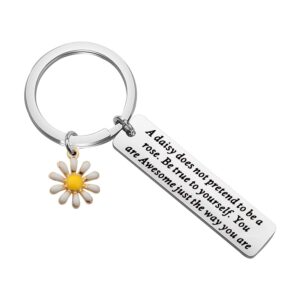 ENSIANTH Daisy Jewelry Daisy Lover Gifts Motivational Friendship Gift Flowers Jewelry A Daisy Doesn't Pretend To Be A Rose Keychain (Daisy Keychain)