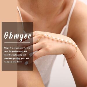 Obmyec Boho Pearl Finger Bracelets Gold Pearl Ring Hand Chain Wedding Beaded Slave Hand Harness Bracelets Bridal Hand Jewelry for Women