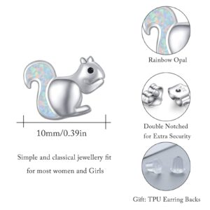 Squirrel Earrings 925 Sterling Silver Cute Opal Little Squirrel Earrings Hypoallergenic Stud Lovely Small Animal Jewelry Gift for Women Girlfriendr Teen Sensitive Ears