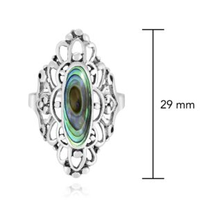 AeraVida Heart Filigree Oval Abalone Shell .925 Sterling Silver Ring