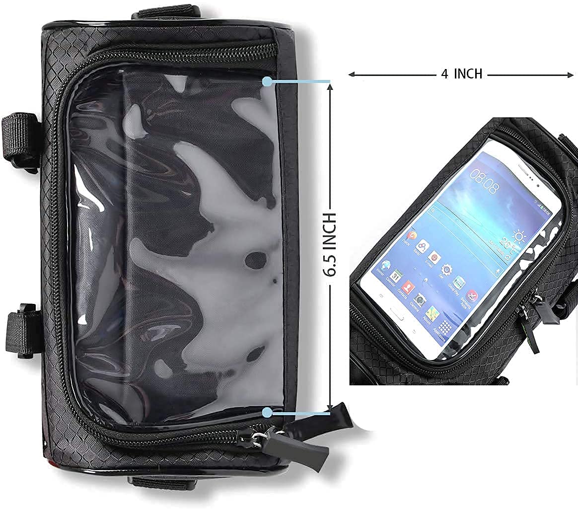 Bike Handlebar Bag, Waterproof Bicycle Front Storage Bag, Bike Phone Holder Accessories, Transparent Pouch Touch Screen with Removable Shoulder Strap for Dirt Bikes, Road Bikes, Mountain Bikes