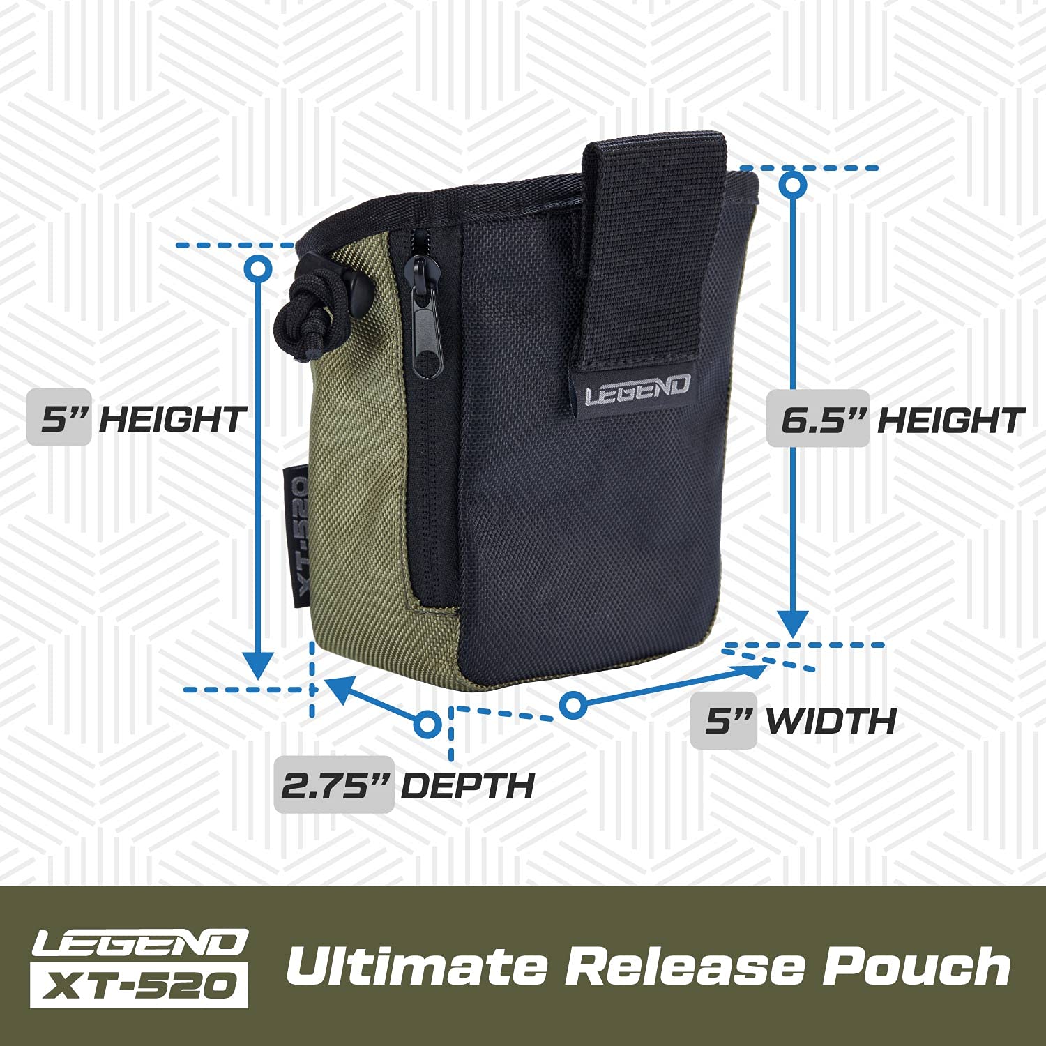 LEGEND - XT520 Quick Release Pouch & Finger Tab Bag (Army Green) | Interior Divider for Better Organization & Storage of Release Aids | Attaches to Standard 2" Belt | Quick Drawstring Closure