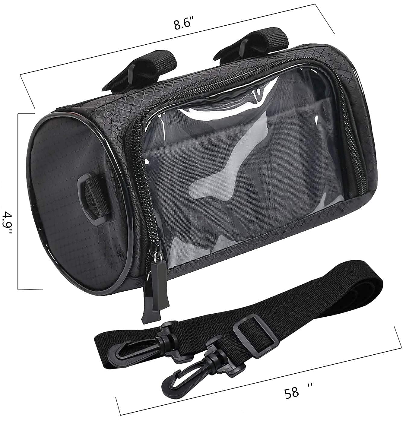 Bike Handlebar Bag, Waterproof Bicycle Front Storage Bag, Bike Phone Holder Accessories, Transparent Pouch Touch Screen with Removable Shoulder Strap for Dirt Bikes, Road Bikes, Mountain Bikes