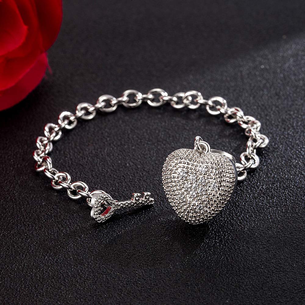 Dankadi New Products Women's 925 Sterling Silver Bracelet Fine Jewelry Shining Heart Bracelet 6 "7" 8" Solid Silver Accessories Birthday Party Gift (8)